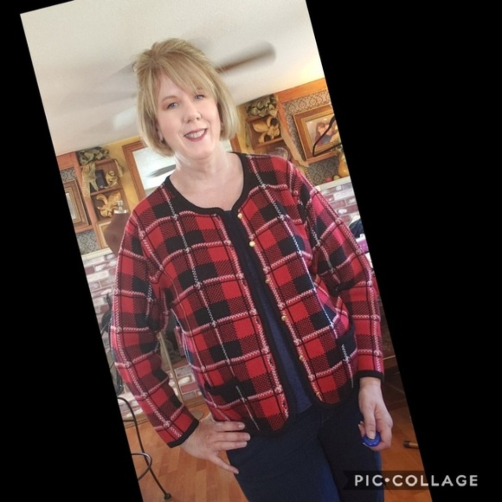 Liz Baker “Scottie Dog Plaid” Cardigan Sweater